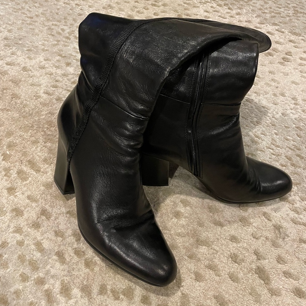 Prada Black Leather Heeled Ankle Boots - Picture 1 of 13